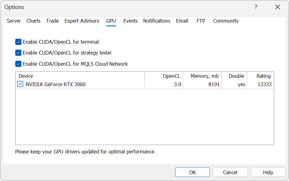 在平台设置中管理 CUDA